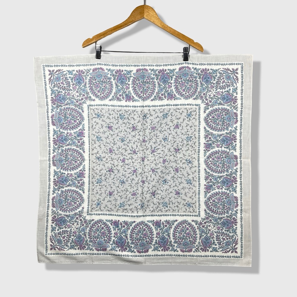 Vintage Floral Scarf Women OS Gray Purple Blue Boho Cottagecore Paisley